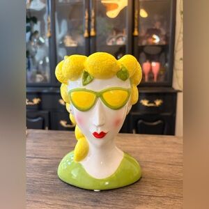 Unique Lemon-Themed Ceramic Lady Head Vase ✨🍋 6” x 4 “
